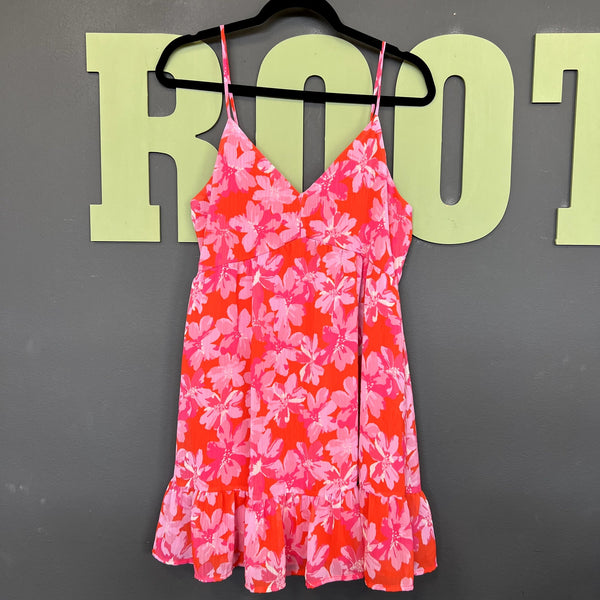 Peach Love Red + Pink Floral Mini Dress Size Large