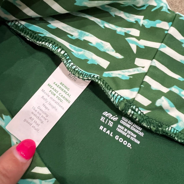 Aerie High Cut Cheeky Green + Blue Swim Bottoms Butter Soft Size XL