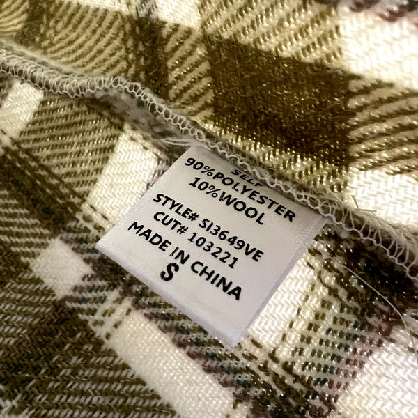 Vestique Green + Cream Plaid Wool Mini Skirt Size Women's Small