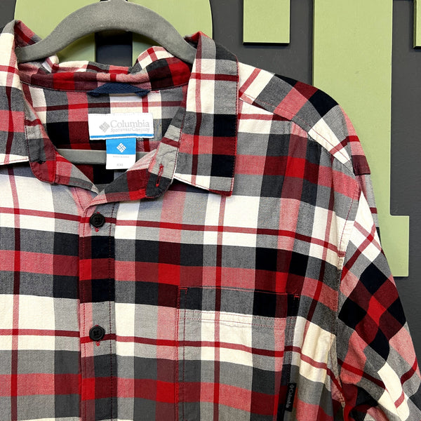 Columbia Red Plaid Button Down Top Men's 2XL