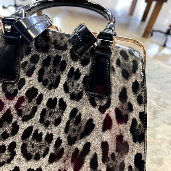Women's Hard Case Gray Leopard Purse Tote