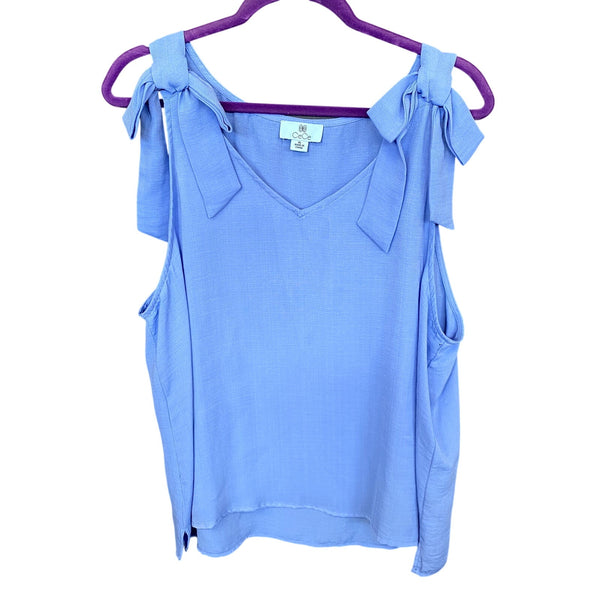 CeCe Light Blue Tie Shoulder V-Neck Blouse XL