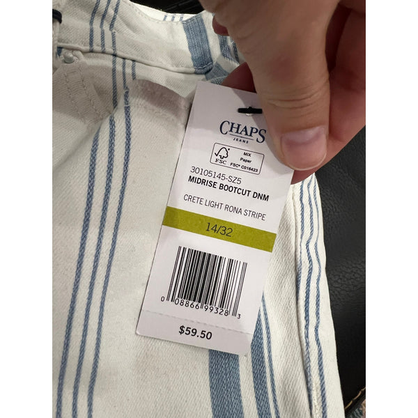 NWT Chaps Mid Rise Bootcut Light Blue Stripe Jeans Size 14