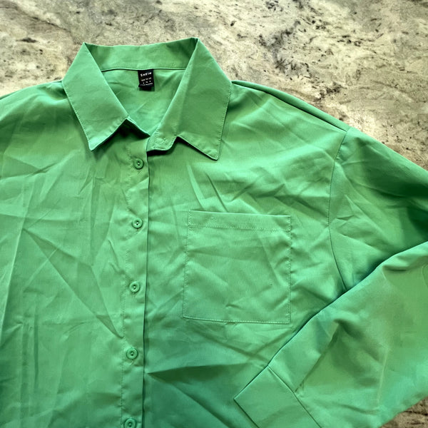 Women's Green Button Down Collared Top Size Small