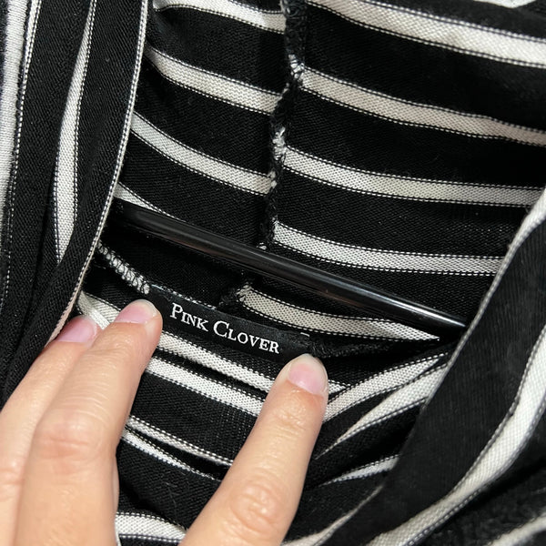 Pink Clover Cowl Neck Black + White Stripe Stretch Blouse Medium