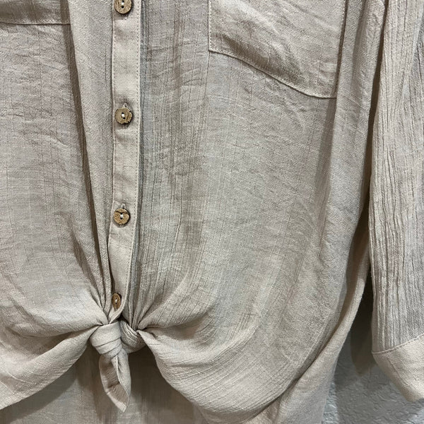 A. Byer Lightweight Taupe Button Down Blouse Medium