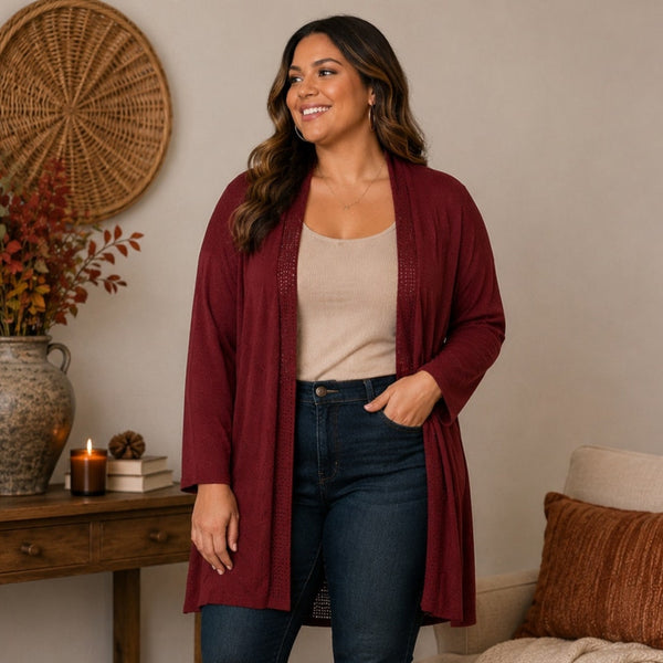 Maurices Maroon Knit Open Front Cardigan Plus Size 2XL