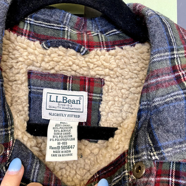 LL Bean Men's Sherpa Lined Scotch Plaid Shirt Slightly Fitted Size Medium
