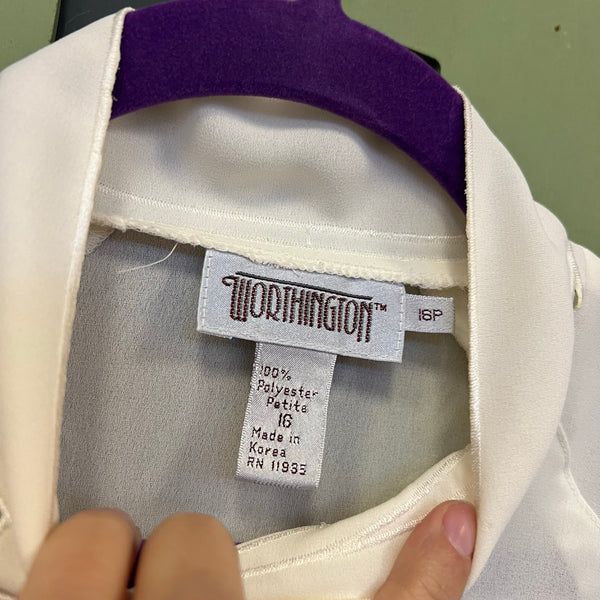 Worthington VTG White Button Down Collared Blouse Size 16 Petite