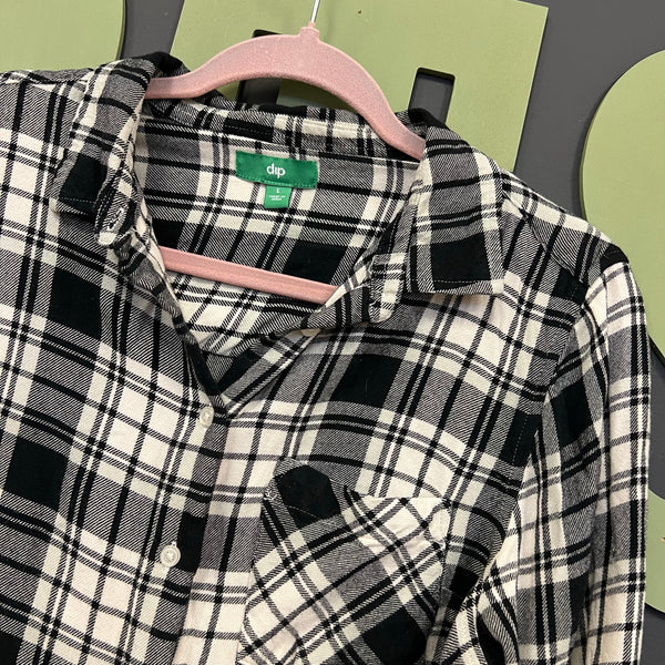 Dip Black + White Women's Button Down Flannel Large
