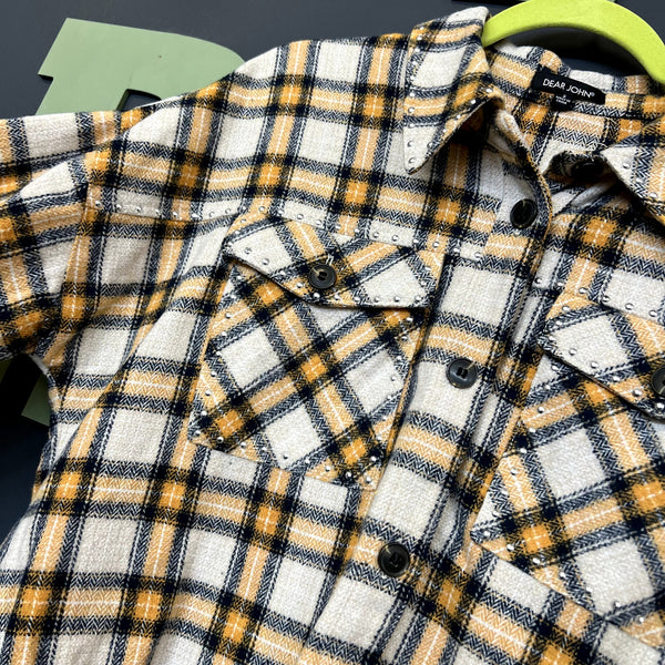 Dear John Plaid Fringed Button Down Shacket Small
