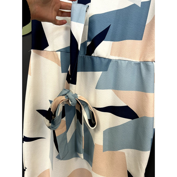 Women's Blue + Pink Abstract Midi Dress Size Large