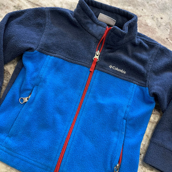 Columbia Boys Full Zip Blue + Red Fleece Jacket Size 2T
