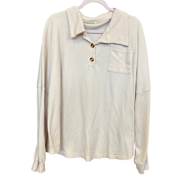Ivory Waffle Henley Long Sleeve Top 3XL