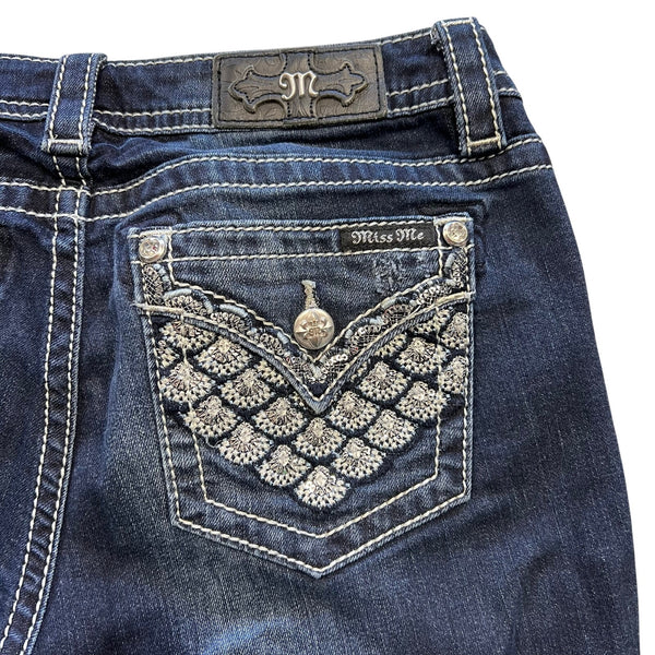 Miss Me Embellished Pocket Dark Wash Signature Straight Bootcut Jeans Size 30