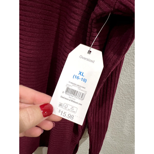 NWT Time and Tru Maroon Ribbed Turtleneck Tunic Sweater XL