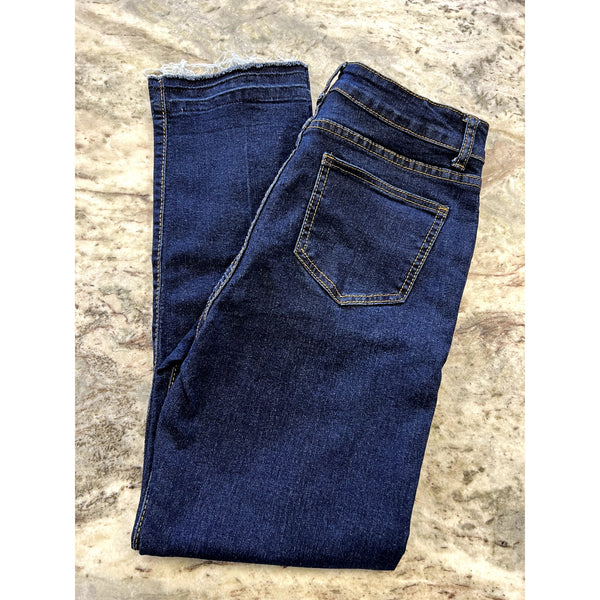 Women's Dark Wash Straight Leg Raw Hem Jeans Size 26