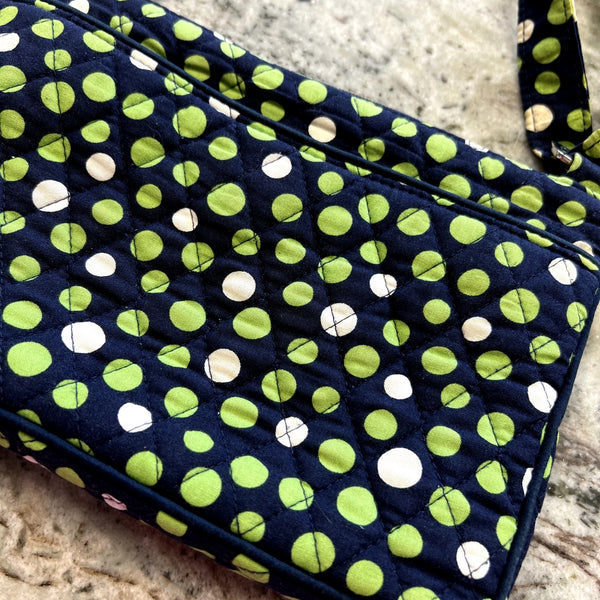 Vera Bradley Little Hipster Crossbody Bag Lucky Dots Navy + Green w Card Holder