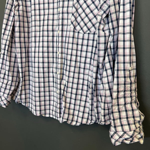 Croft & Barrow Women's Pink + Navy Button Down Plus Size Blouse 2XL