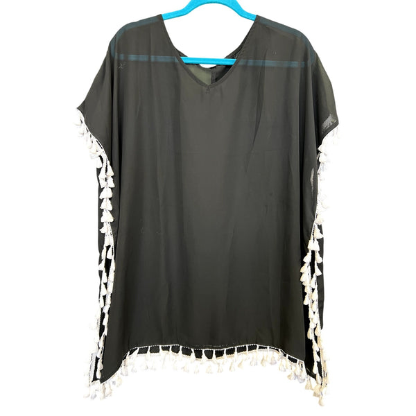 Black Sheer Swim Coverup with Tassels Size S/M