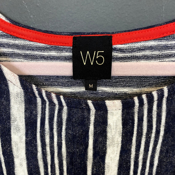 W5 Navy Blue + White Striped Twist Front Blouse Medium