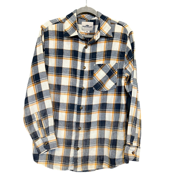 Northeast Outfitters Navy + Orange Plaid Button Down Shirt Small/Med