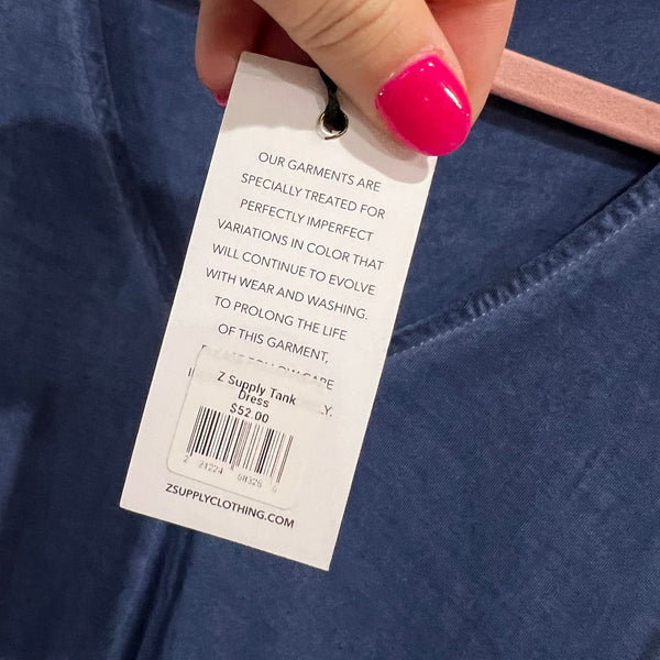 NWT Z Supply Garment Dyed Navy Blue V-Neck Tank Dress with Pockets Small