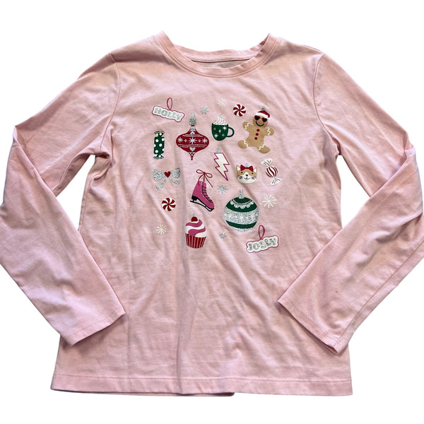 Holiday Time Girl's Christmas Graphic Long Sleeve Tee Large