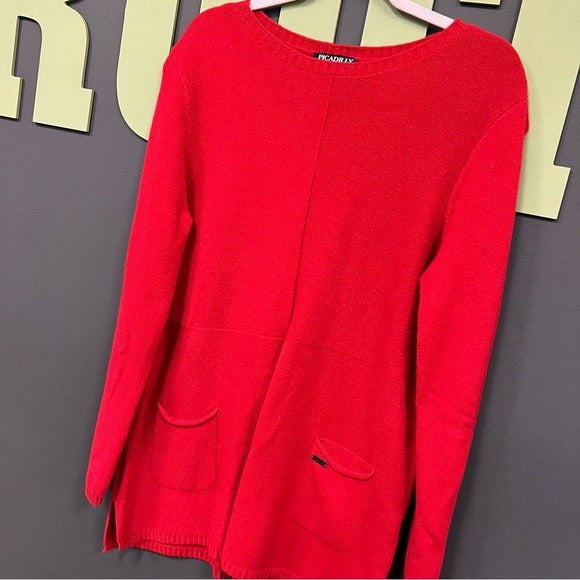 Picadilly Red Long Tunic Sweater Size Large