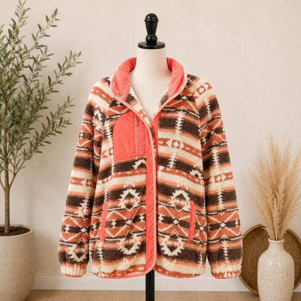 Women's Peach + Brown Aztec Coat Size Medium