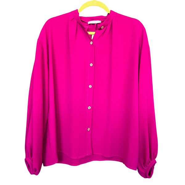 NWT Karlie Magenta Bubble Sleeve Button Down Blouse Small