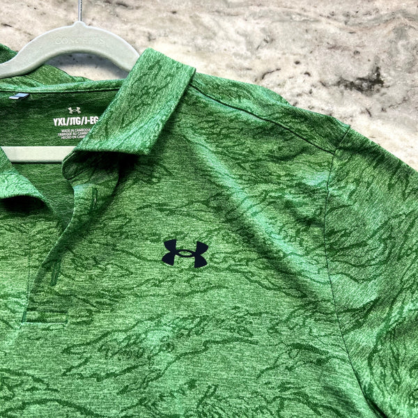 Under Armour Boys Green Collared Polo Size Youth XL
