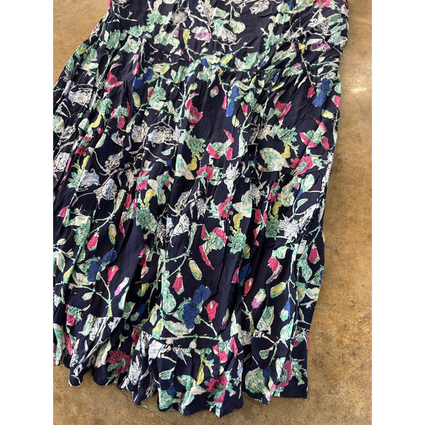 Blu Pepper Navy Floral Bohemian Long Tank Swim Cover Up Small