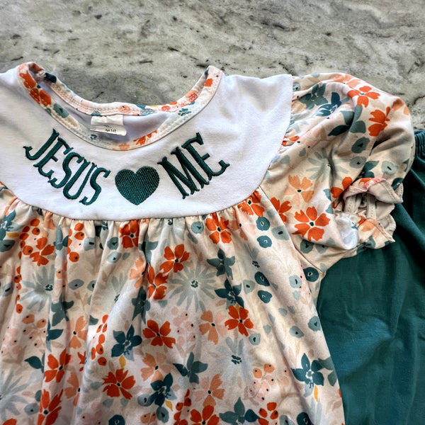 Jesus Loves Me Smocked Girls Two Piece Set Size 5T