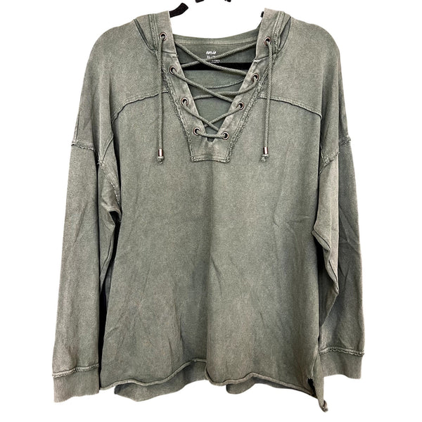 Aerie Green Garment Washed Front Tie Hoodie XS