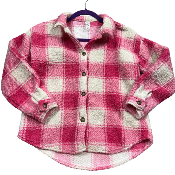 Carter's Kids Pink + White Plaid Sherpa Button Down Jacket Size 8