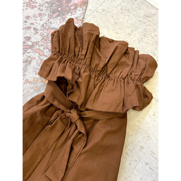 NWT Velvet Fray Boutique Brown Ruffle Strapless Jumpsuit Large