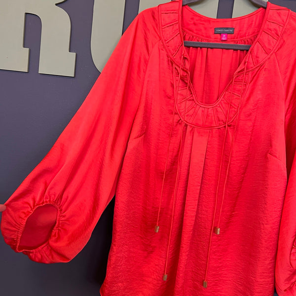 Vince Camuto Red Satin Bubble Sleeve Tunic Top 2XL