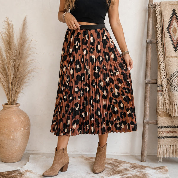 Worthington Pleated Leopard Midi Skirt Size Medium