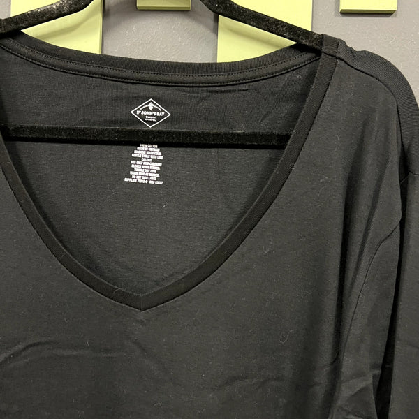 NWT St. John's Bay Long Sleeve Basic V-Neck Top Black 3XL