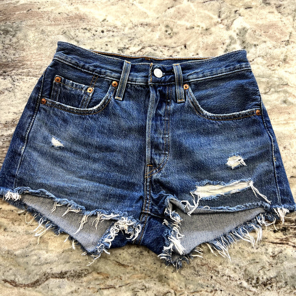 Levi's Dark Wash Denim Distressed Cutoff Shorts Size 24