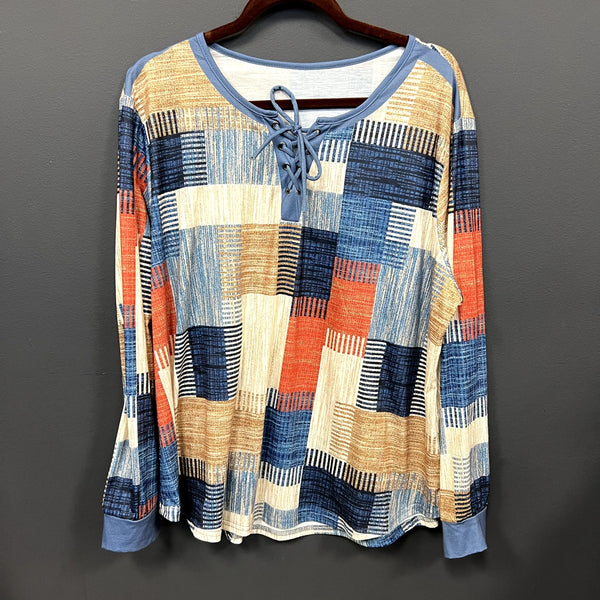 Women's Plaid Fall Checkered Print Blouse Size 3XL