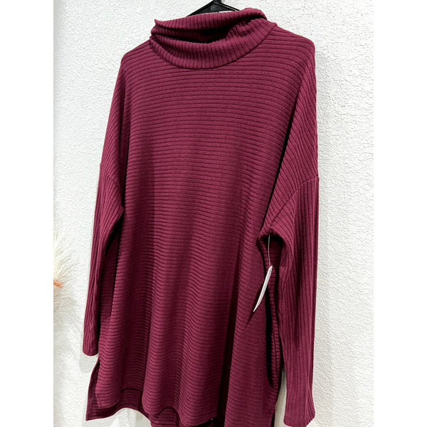 NWT Time and Tru Maroon Ribbed Turtleneck Tunic Sweater XL