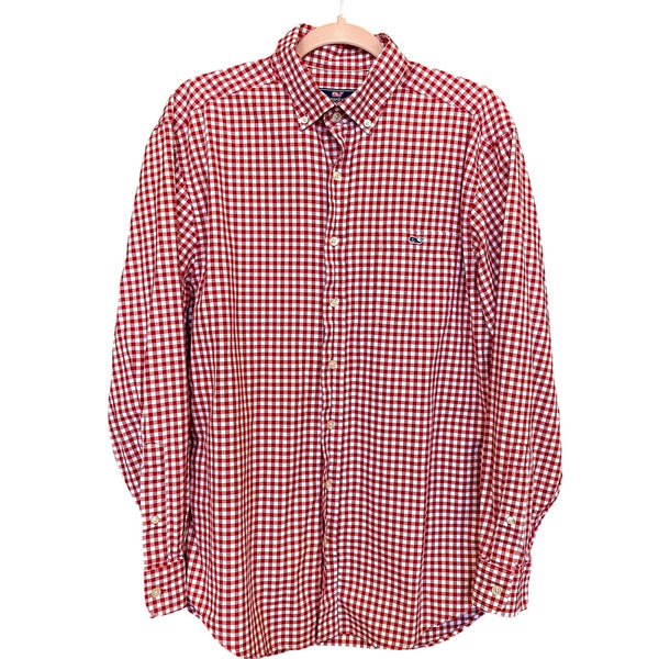 Vineyard Vines Classic Fit Tucker Plaid Red + White Checkered Button Down Med