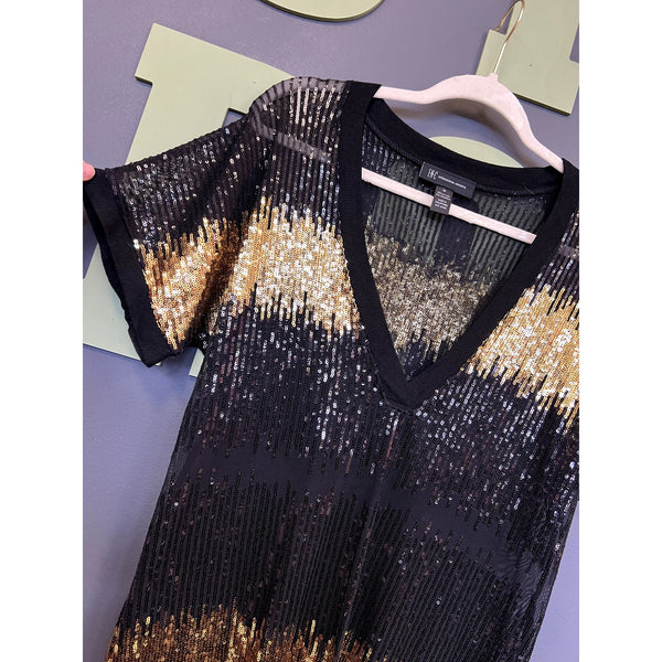 INC International Concepts Black + Gold Sequin Swim Coverup Size Medium