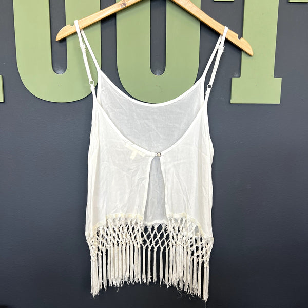 Monteau Fringe Open Back Bohemian White Tank Top Small