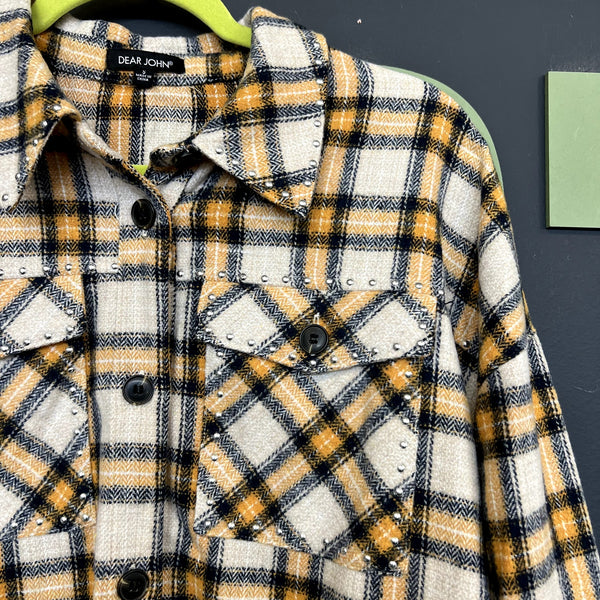 Dear John Plaid Fringed Button Down Shacket Small