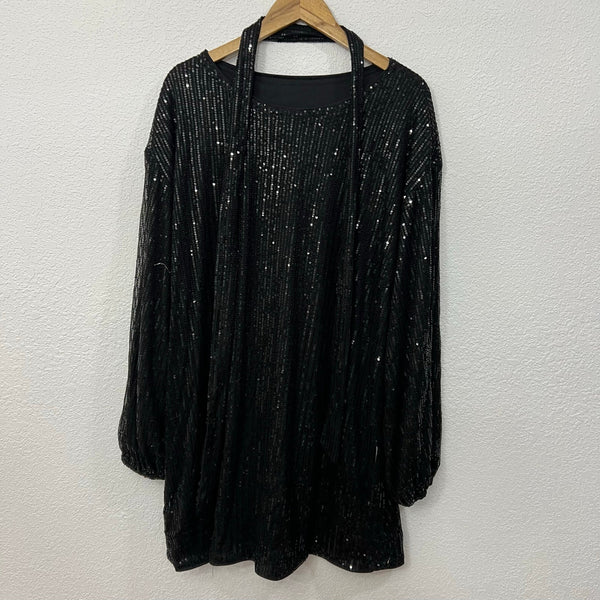 Women's Black Sequin Bubble Sleeve Dress Size Large