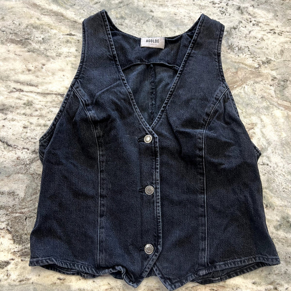 Agolde Black Denim Button Front Vest Size XL