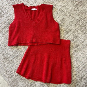 Day + Moon Red Sweater & Skirt Set Women’s Size Large